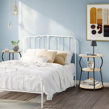 Круглий журнальний столик, 3-ярусний вінтажний журнальний столик, невеликий з міцним металевим каркасом, тумбочка біля ліжка, невеликий круглий диванний столик для вітальні, спальні, балкону, 40 x 40 x 55 см (дуб).