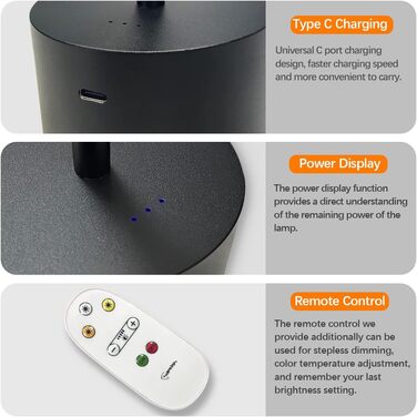 Світлодіодна настільна лампа бездротова, Hapfish 8000 мАг настільна лампа на батарейках з пультом дистанційного керування, алюміні