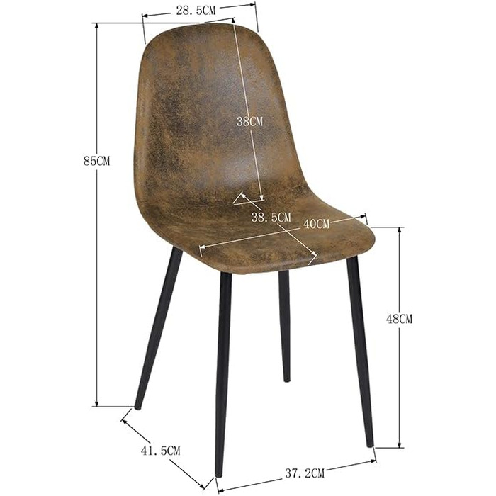 Комплект обідніх стільців Homy Casa з 4 предметів, скандинавський вінтажний стиль, сидіння зі штучної замші зі сталевими ніжками чорного та коричневого кольорів.