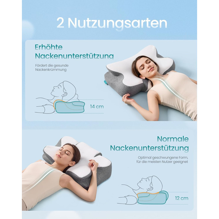 Подушка SONGMICS, ергономічна подушка, подушка для шиї, регульована по висоті, подушка для сну, подушка з піни з ефектом пам&39яті, для сну на боці, спині та животі, хмарно-білий-голубино-сірий TBP051GZ02