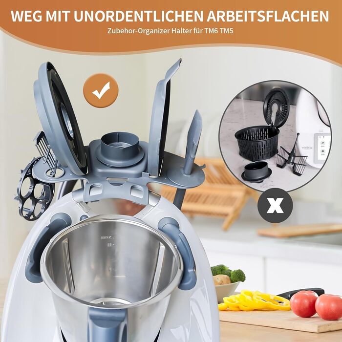 Тримач для аксесуарів Thermomix, Підходить для TM5 і TM6, Місце для 9 аксесуарів, Полиця для кухонного комбайна Зберігання аксесуарів