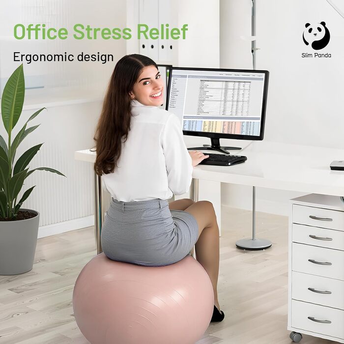 Вибухобезпечний гімнастичний м&39яч Slim Panda, потовщений м&39яч Pezzi 55-85 см з насосом, тренувальний м&39яч для вагітних, фітнес, тренування балансу світло-рожевого кольору 65 см