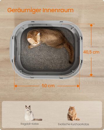 Котячий туалет Feandrea XXL з кришкою, висувним лотком, совком та щіткою для котів різних розмірів, менше слідів, голубино-сірий PPT002B01