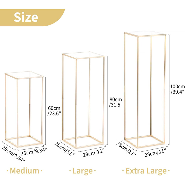 Весільні прикраси для столів з акриловою тарілкою - 3 шт. и Висока золота ваза для центрального елемента Колона Підставка для квітів для весільних вечірок Прикраси для дому (60см/80см/100см) 60см80см100см Золото