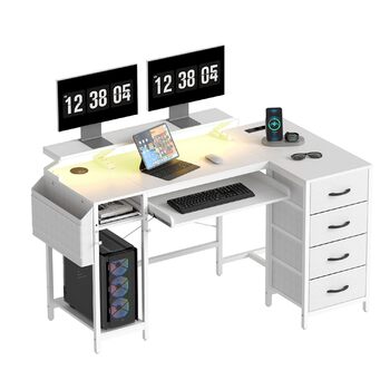 Подібний стіл Yeshine 140 см з підставкою для клавіатури, ігровий стіл з USB-портом зарядки та розеткою, комп&39ютерний стіл з RGB-підсвічуванням та шухлядами для роботи, навчання, відпочинку, білий