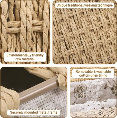 Набір кошиків для зберігання з 3 предметів з кришкою, декоративний плетений кошик, компактні кошики для зберігання у ванній кімнаті, плетений подарунковий кошик, коробка для зберігання зі знімною підкладкою (3 розміри)