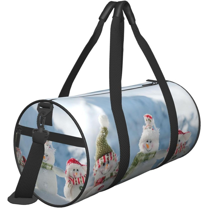 Спортивна сумка, дорожня сумка, зимовий принт Сніговик, сумка для ночівлі, чорна, універсальний розмір, сумка для подорожей