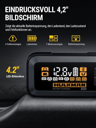 Зарядний пристрій для автомобільних акумуляторів HULKMAN Sigma 10 для акумуляторів 6В/12В зі світлодіодним екраном, крапельний зар