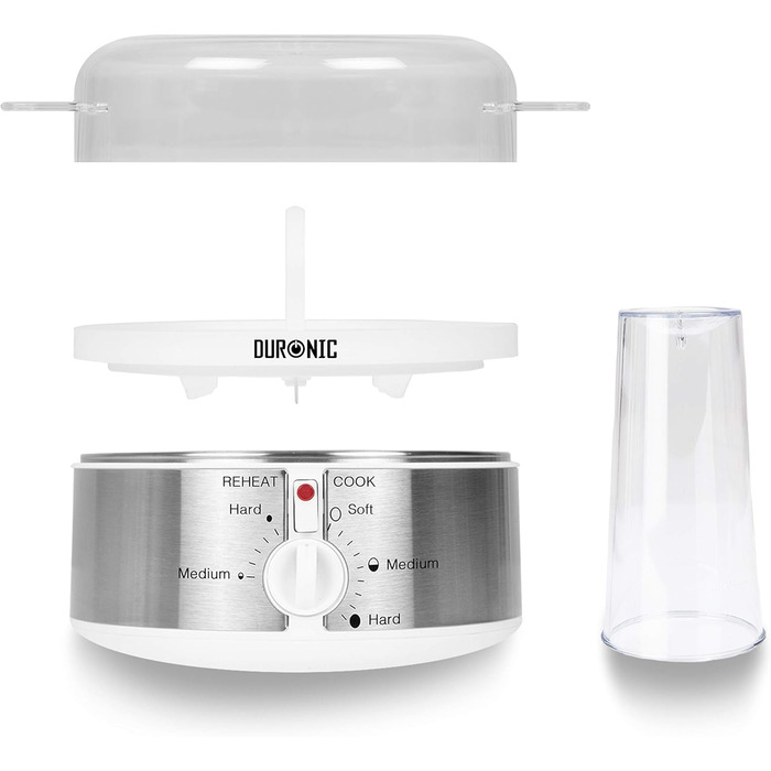 Яйцеварка Duronic EB35 WE До 7 зварених яєць Налаштування твердості м'яка середня тверда Функція варіння яєць У комплекті мірний г