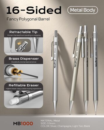 Набір механічних олівців Nicpro з 37 предметів, 8 олівців для малювання 0,5, 0,7, 0,9 та 2 мм, тримач для олівців для ескізів та малювання з 20 тюбиками (кольори 6B, 4B, 2B, HB, 2H, 4H), гумка для грифелів