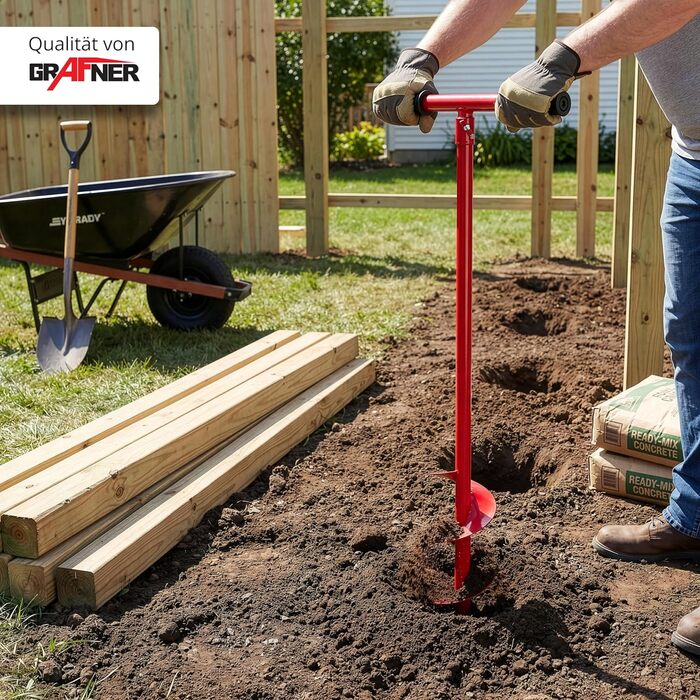 Бурильний пристрій Grafner для свердління отворів до Ø 100 мм, надміцний, зі сталі, з великим шнеком, антиковзними ручками, ідеально підходить для встановлення стовпів парканів, посадки дерев, кущів та рослин, бури для землі