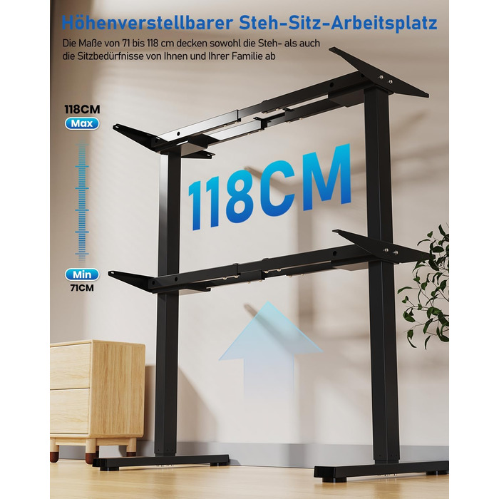 Каркас столу з регулюванням висоти та 2 потужними двигунами, електрично регульований по висоті каркас столу з 3 налаштуваннями пам&39яті та функцією захисту від зіткнень, чорний