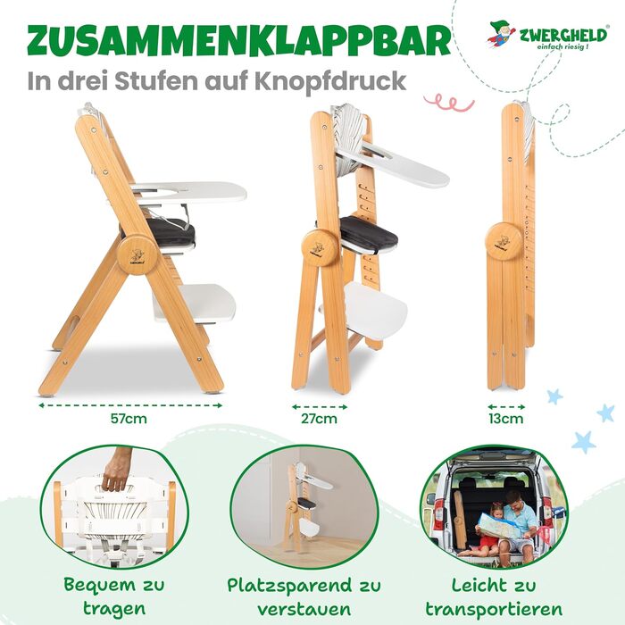 Дитячий стільчик для годування ZS3 Set - регульований, стільчик для немовлят від 6 місяців до 90 кг, з обідньою дошкою - стільчик
