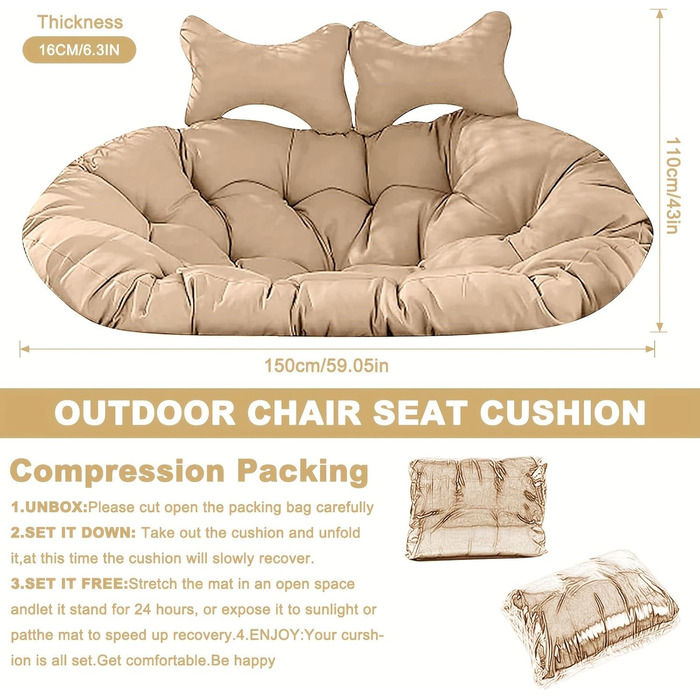 Великий комплект плюшевих подушок для гамака на 2 особи з підголівником максимальний комфорт для відпочинку в приміщенні та на свіжому повітрі в саду та на терасі міцний, водовідштовхувальний та легкий у догляді. Білий/Розкішний сад