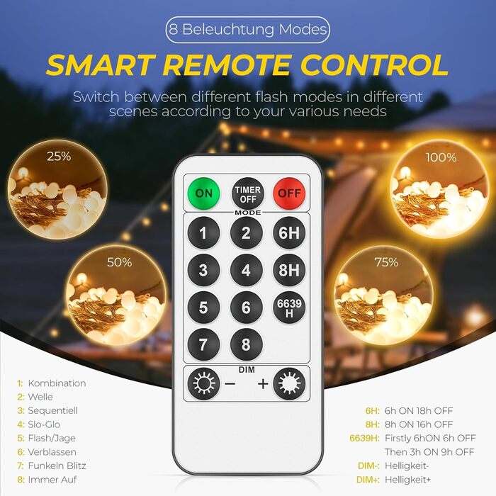 Казкові вогні на відкритому повітрі - 27M 200 світлодіодних кульових ланцюжків з 8 режимами IP44 водонепроникний, вечірній світлов