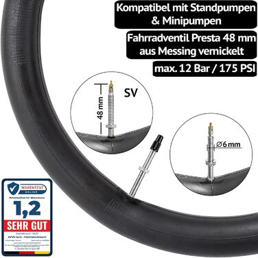 Комплект камер для велосипеда 26 дюймів Для ніпелів AV, SV, DV 26x1.90 - 26x2.30 Гірський, трекінговий, міський велосипед З монтажними лопатки та світловідбиваючими ковпачками 26 камера SV Presta 48мм (2 шт.)