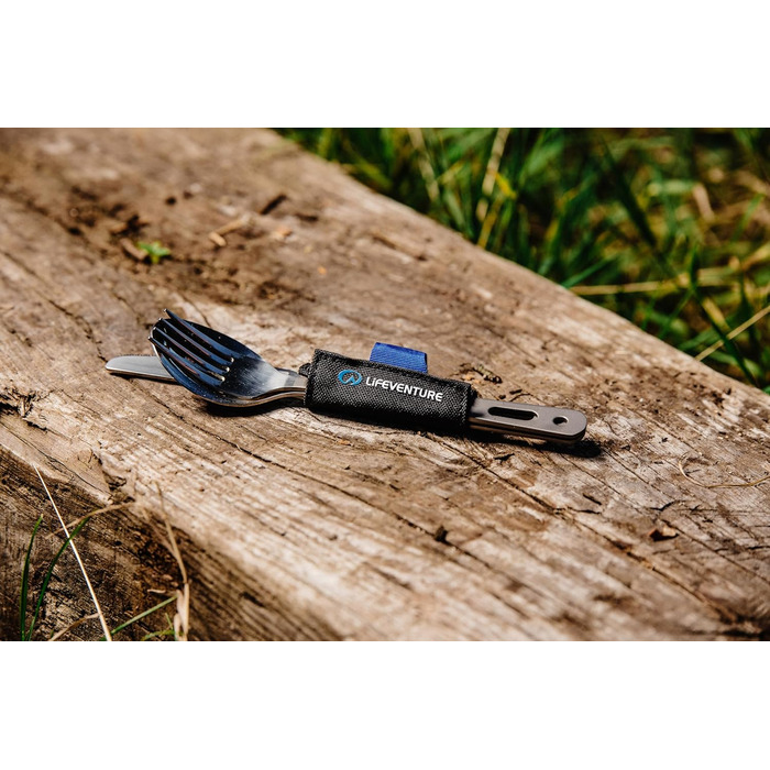 Набір титанових столових приборів для кемпінгу Lifeventure надлегкі столові прибори для кемпінгу для однієї особи набір ножів, виделок та ложок з карабіном та липучкою для кемпінгу або подорожей
