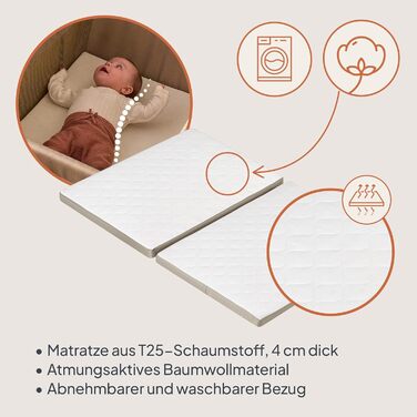 Дорожнє ліжечко/манеж Lionelo Alice 3-в-1 для дітей вагою від 0 до 15 кг, з поролоновим матрацом, 2 налаштування висоти, складне, компактне, легке, з боковим входом та бежевою дорожньою сумкою