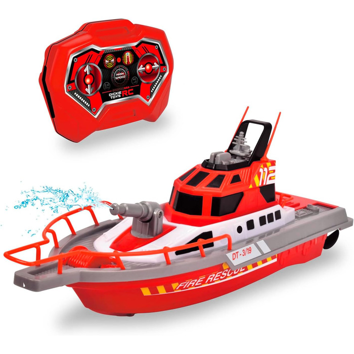 Човен на дистанційному керуванні з радіоуправлінням, пожежна команда, функція розбризкування води, 3 канали, 27 МГц, USB зарядка,