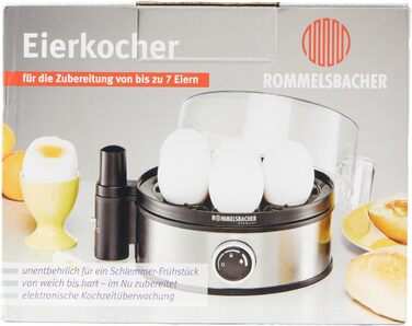 Яйцеварка ROMMELSBACHER ER 400 - на 1-7 яєць, регульована твердість, електронний контроль часу приготування, вимикач, звуковий сиг