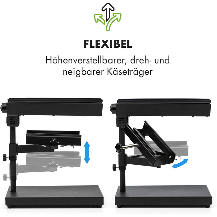 Гриль для сирного раклету Klarstein з нержавіючої сталі, поворотний і регульований гриль-розплавлювач раклету для сиру в одному шматку, надійний пристрій для гриля швейцарського раклету, малий сироплавильник потужністю 1000 Вт сіро-чорний - 1000 Вт