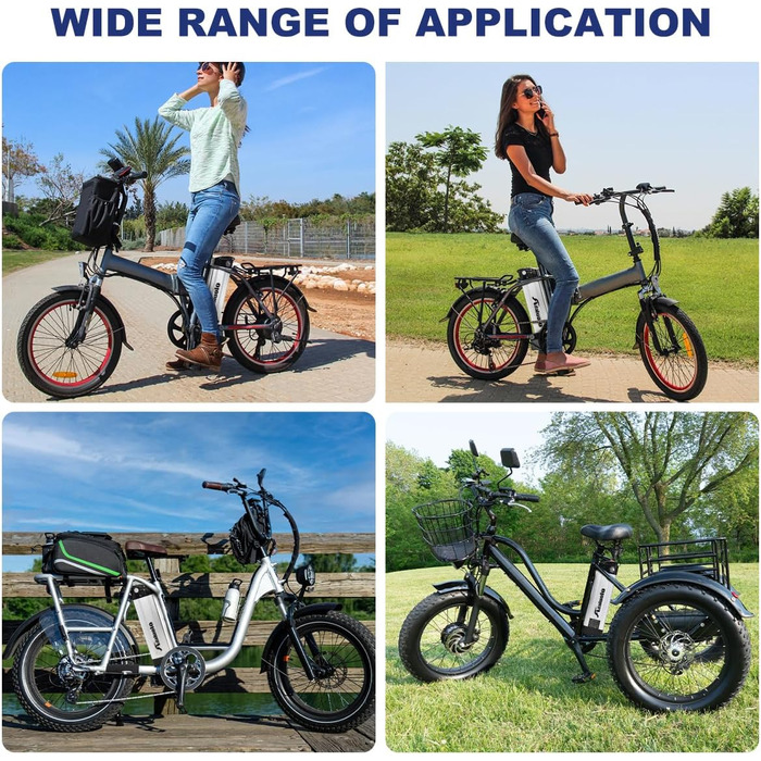 Акумулятор для електровелосипеда 36V 48V 10AH 13AH 15AH 20AH, літій-іонний акумулятор для електричного велосипеда, сріблястий, знімний, для Pedelec, заміна акумулятора, 2-контактний/4-контактний із зарядним пристроєм для двигуна 200W-1000W, 36V 10AH2-конт