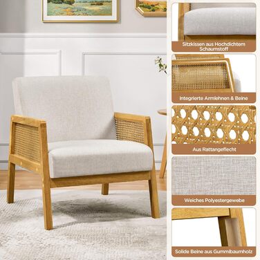 Крісло Yaheetech з оббивкою, зручне м&39яке крісло з підлокітниками, виготовлене з ротанга, одномісний диван для вітальні/приймальні/читального куточка