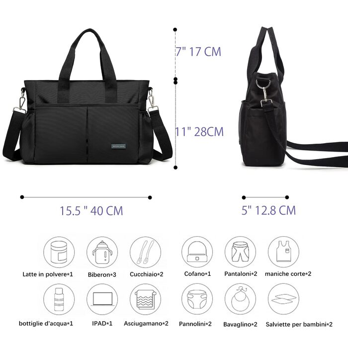 Сумка для пеленання малюка маленька для подорожей Сумка для пеленання з ізольованим мішком та гачком для кріплення (40 x 28 x 12,8