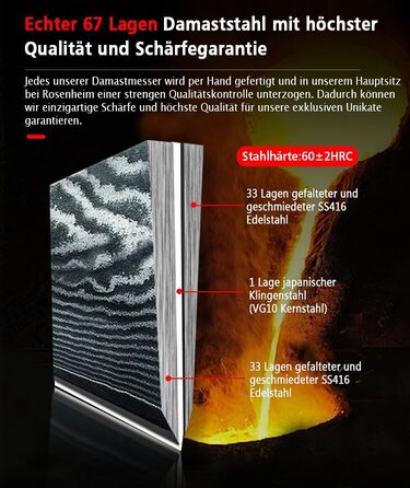 Кухонний ніж XL (32 см) професійний шеф-кухарський ніж з натуральної 67-шарової дамаської сталі I дамаської кухонний ніж і ніж шеф