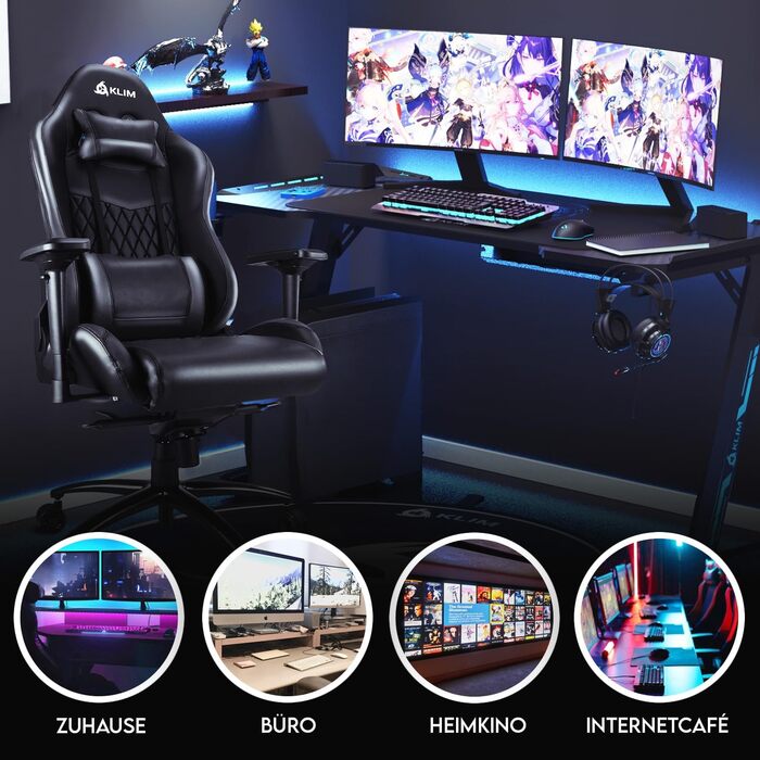 Ігрове крісло KLIM Esports - НОВИНКА 2024 року - З підтримкою попереку та шиї - Регульоване ігрове крісло Ергономічне крісло для П