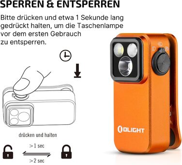 Міні-світлодіодний ліхтарик OLIGHT Oclip Pro з прожектором, сфокусованим світлом та червоним світлом, яскравий акумуляторний ліхтарик 500 люменів USB-C, лампа-кліпса IPX6, невеликий миготливий ліхтарик для бігунів та кемпінгу (помаранчевий)