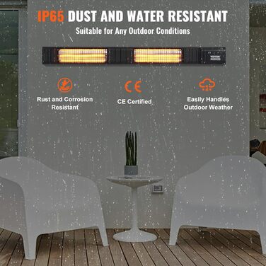 Інфрачервоний обігрівач VEVOR, 3000 Вт, з пультом дистанційного керування, захист IP65, карбоновий інфрачервоний вуличний обігрівач з 9 налаштуваннями та таймером, для ганку, патіо, їдальні, студії, заднього двору, настінний