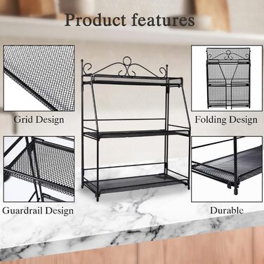 Стійка для спецій Uten, 3-рівнева металева кухонна полиця, складна та міцна, для стільниці, кухні, ванної кімнати, чорного кольору