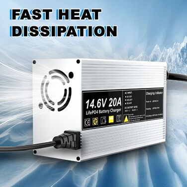 Зарядний пристрій LiFePO4 14,6 В 20 А для літій-залізофосфатних акумуляторів 12 В (12,8 В), швидка зарядка, захищає акумулятор