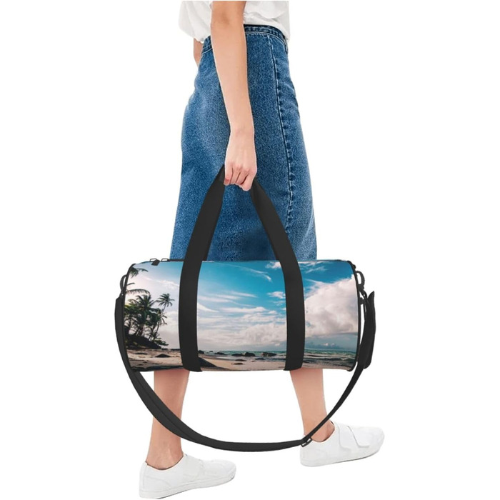 Спортивна сумка, дорожня сумка, пляжна сумка, з пальмами, принт, сумка на нічліг, чорна, універсальний розмір
