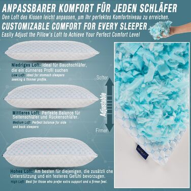 Регульована гелева подушка Alkamto 73x48 см охолоджувальна подушка з піни з ефектом пам&39яті з двостороннім чохлом з крижаного шовку та віскози ідеально підходить для сну на спині, животі та на боці розмір queen-size для спокійного сну 73x48x14 см