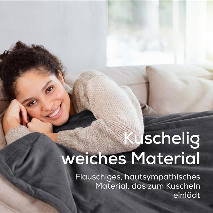 Ковдра Beurer HD 75 Dark Grey, м&39яка, з підігрівом, 6 температурних режимів, можна прати в пральній машині, з автоматичним вимкненням та додатковою безпекою, темно-сіра, 180 x 130 см