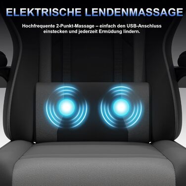 Ігрове крісло JUMMICO з функцією масажу, ергономічне офісне крісло 150 кг, ігрове крісло з надширокою подушкою сидіння 50 см, сіре