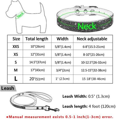 М'який ошийник з замші для собак та котів, інкрустований стразами (чорний, розмір S) з повідцем у комплекті