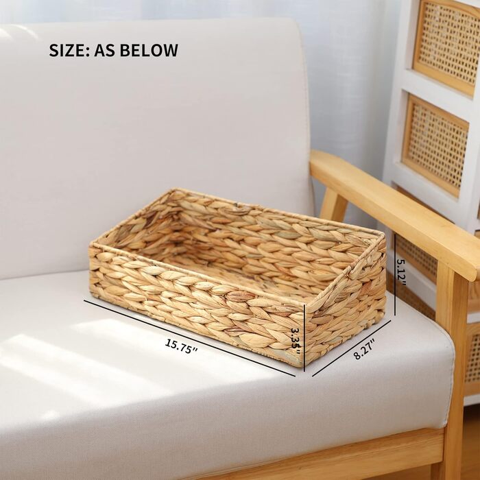 Плетені кошики з водяного гіацинта для організації, плетений трапецієподібний кошик, кошики для комори, трапецієподібний контейнер для зберігання на полицях, шафах та декорі дому (водяний гіацинт)