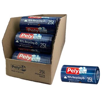 Пакети для сміття Pely зі шнурком, виготовлені з 95 переробленого матеріалу, 25 літрів - кліматично нейтралізовані завдяки компенсації, вигідна упаковка (17 x 17 шт. ), для утилізації