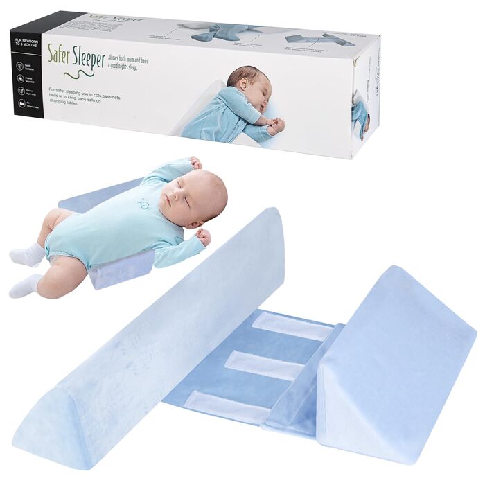 Позиціонуюча подушка, клиноподібна подушка 43x10x10 см, регульована, подушка з боковою підтримкою, знімна позиціонуюча подушка, ватний диск зі спинкою, подушка для сну на боці з антискочуванням, синя