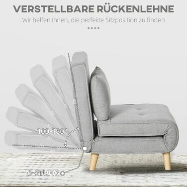 Крісло-ліжко HOMCOM 3-в-1, розкладний диван-ліжко з регульованою спинкою, подушка, гостьове ліжко з лляним виглядом, крісло-відкидний крісло, розкладне крісло для вітальні, спальні, 72 x 78 x 79 см, світло-сірий, імітація льону