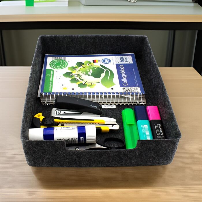 Лоток для документів LUXflair Felt DIN A4, розмір 33,5x24,5x7 см, темно-сірий, штабелюється, поверхня, що протирається. Лоток для листів, настільний органайзер для офісу та дому, темно-сірий 1