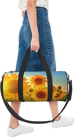 Спортивна сумка для подорожей, чорна, з принтом соняшникового поля, універсальний розмір