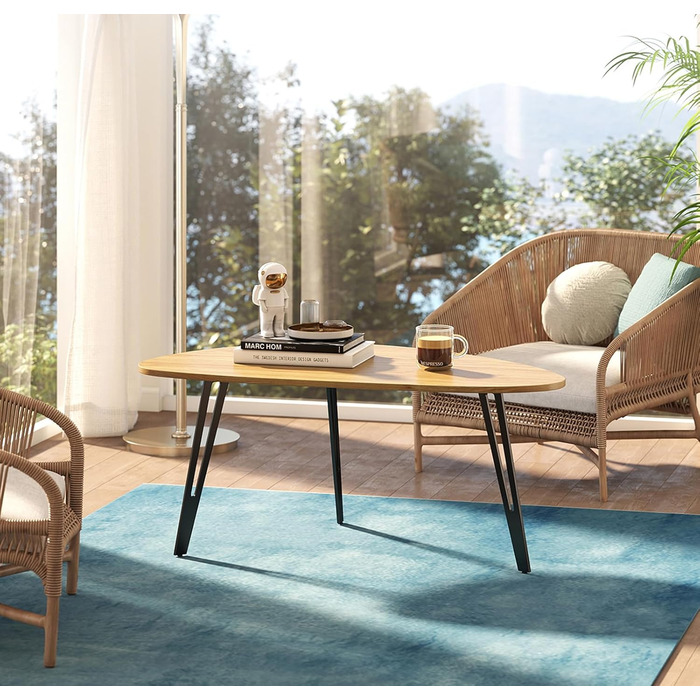 Сучасний овальний дерев&39яний журнальний столик Manora, невеликий столик для вітальні, столик-диван, компактний та стильний (світлий дуб)