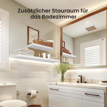 Настінна полиця STOREMIC, Білі настінні полиці 40 см, Комплект з 1 плаваючої полиці Біла, Сучасна декоративна полиця з лаконічним покриттям для спальні, кухні, офісу, вітальні тощо.