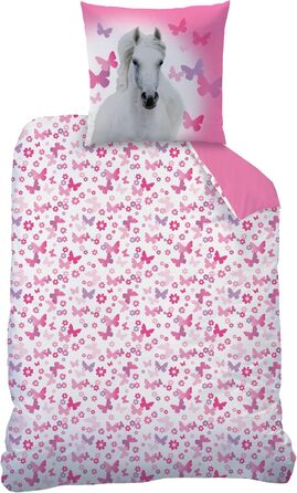 Постільна білизна для дівчаток 135x200, постільна білизна з конем для дітей та підлітків, метелик, 100 бавовна 135 x 200 см 80 x 80 см