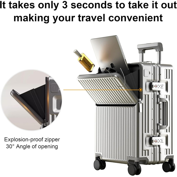 Ручна валіза на весну/літо, схвалена авіакомпаніями, із замком TSA, колесами на 360, твердим корпусом з полікарбонату та стійкою до тиску алюмінієвою рамою, підходить для валіз розміром 20&quot, 24&quot та 26&quot. (20&quot, сріблястий) сріблястий 20&quot