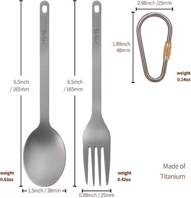 Набір титанових столових приборів TITO з виделкою та ложкою в одному комплекті, столові прибори для кемпінгу на природі
